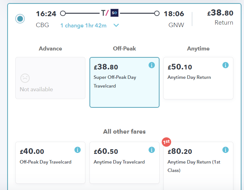 ticket options for getting to the london marathon on the SmartSplit site