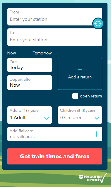 SmartSplit journey planner with no information entered.