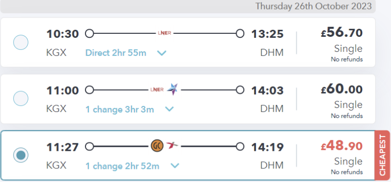 london to durham train fares on SmartSplit