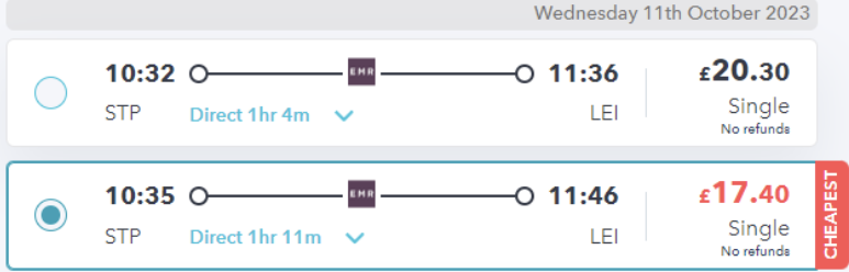 london to leicester train fares on SmartSplit site