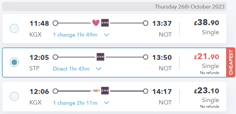london to nottingham train fares on SmartSplit