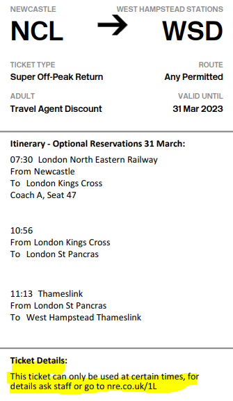 ticket with restriction code highlighted