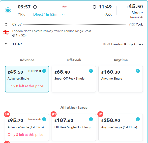 lner ticket prices between york and london on SmartSplit