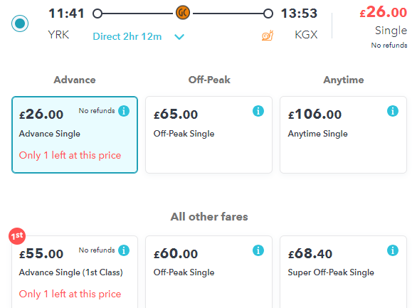 grand central train price between york and london on SmartSplit