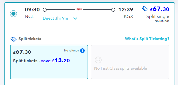 split ticketing on lner journey
