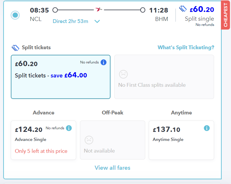 example of split tickets on SmartSplit site